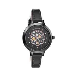 Sonata Unveil Black Dial Women Watch with Leather Strap