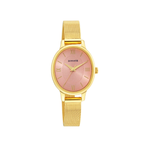 Classic Gold Pink Dial Metal Strap Watch for Women